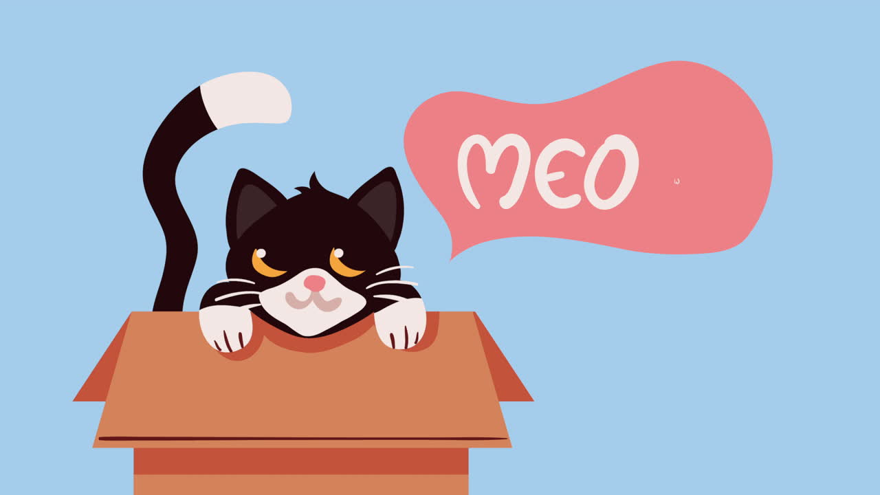 un pequeño gato lindo en una caja de cartón de animación