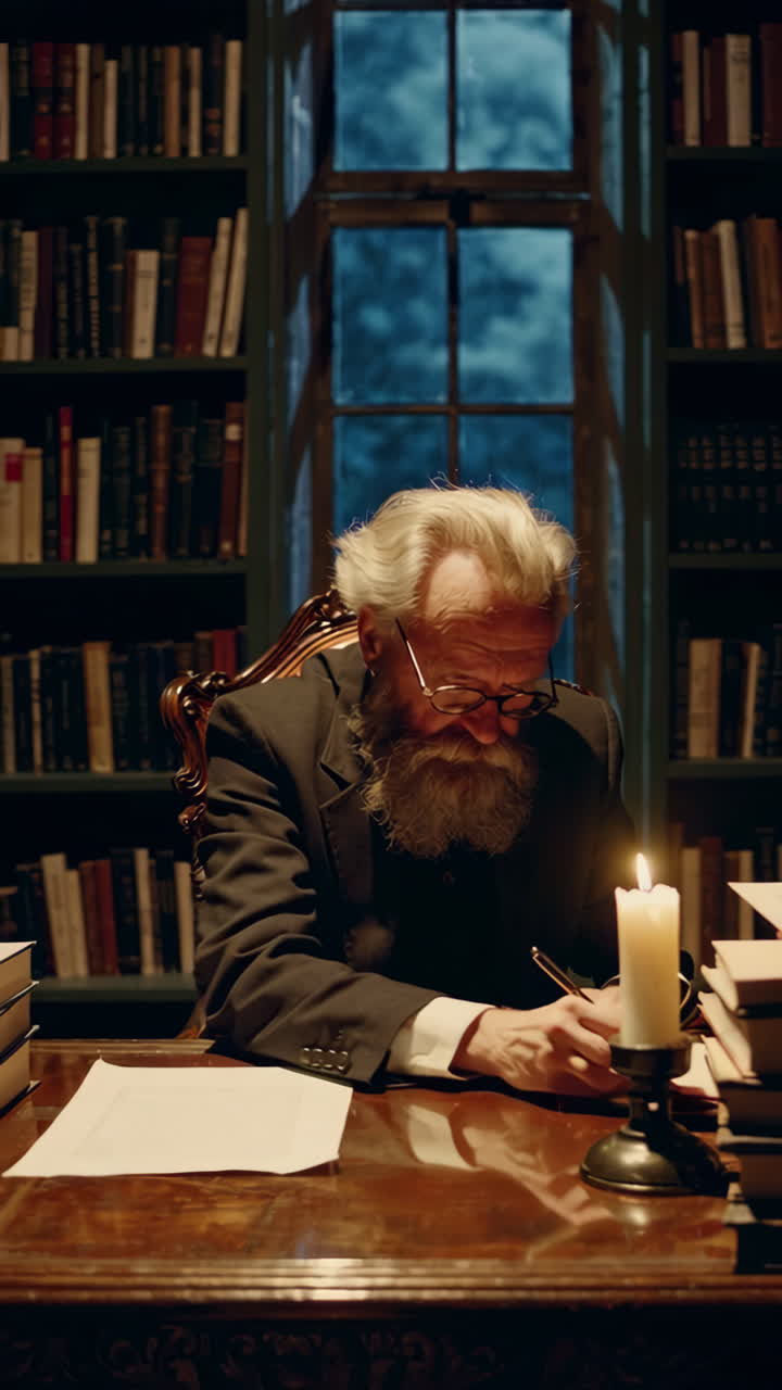 Old Man Writing in a Library