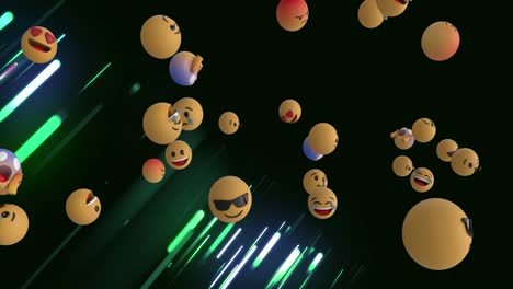 animación de emoticones y líneas en fondo negro