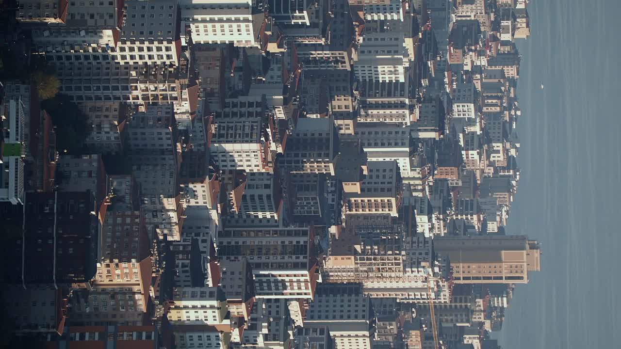 Cityscape with numerous buildings and skyscrapers