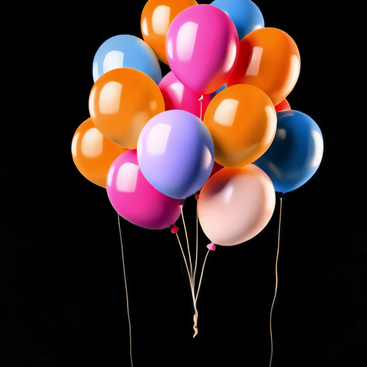 Colorful balloons against sky animated overlay, transparent 4K video, alpha channel, ProRes 4444