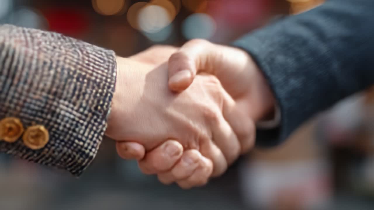 A Close-Up View of Two Individuals Engaging in a Firm Handshake, Symbolizing Collaboration, Trust, and Professional Connection in a Business Environment