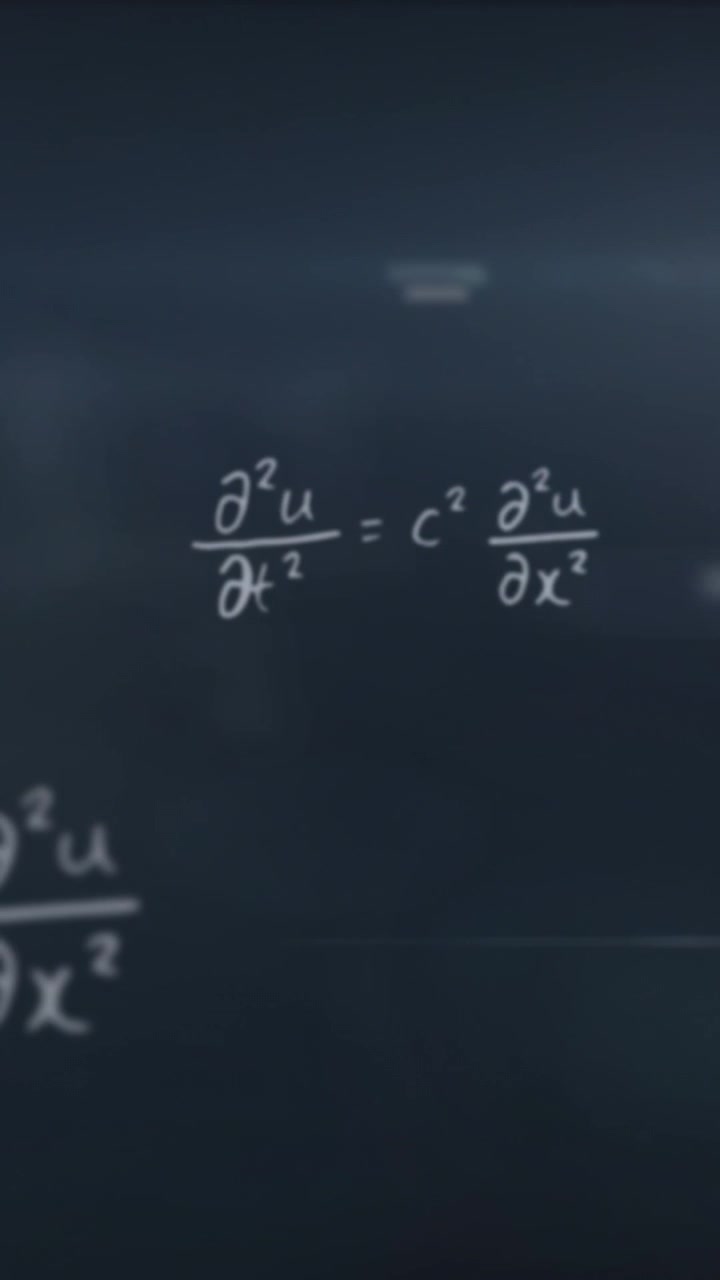 Animazione di equazioni matematiche con effetto lens flare e barre che cadono su uno sfondo astratto.