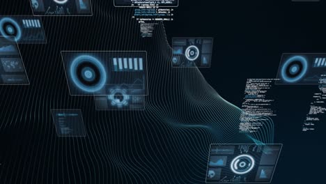 Animation-of-scopes-scanning-and-data-processing-on-dark-background