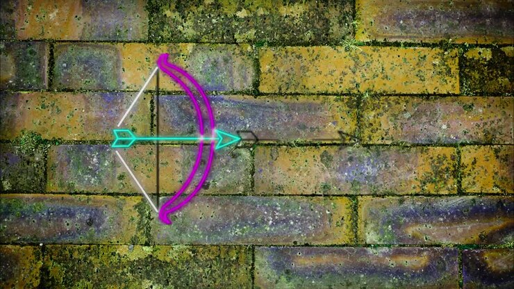 Animation of digital bow and arrow on brick background