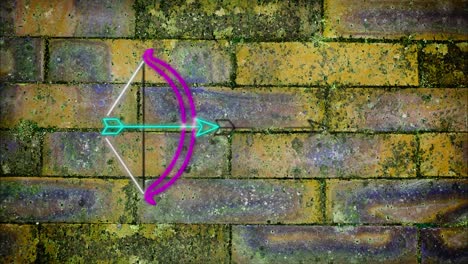 Animation-of-digital-bow-and-arrow-on-brick-background
