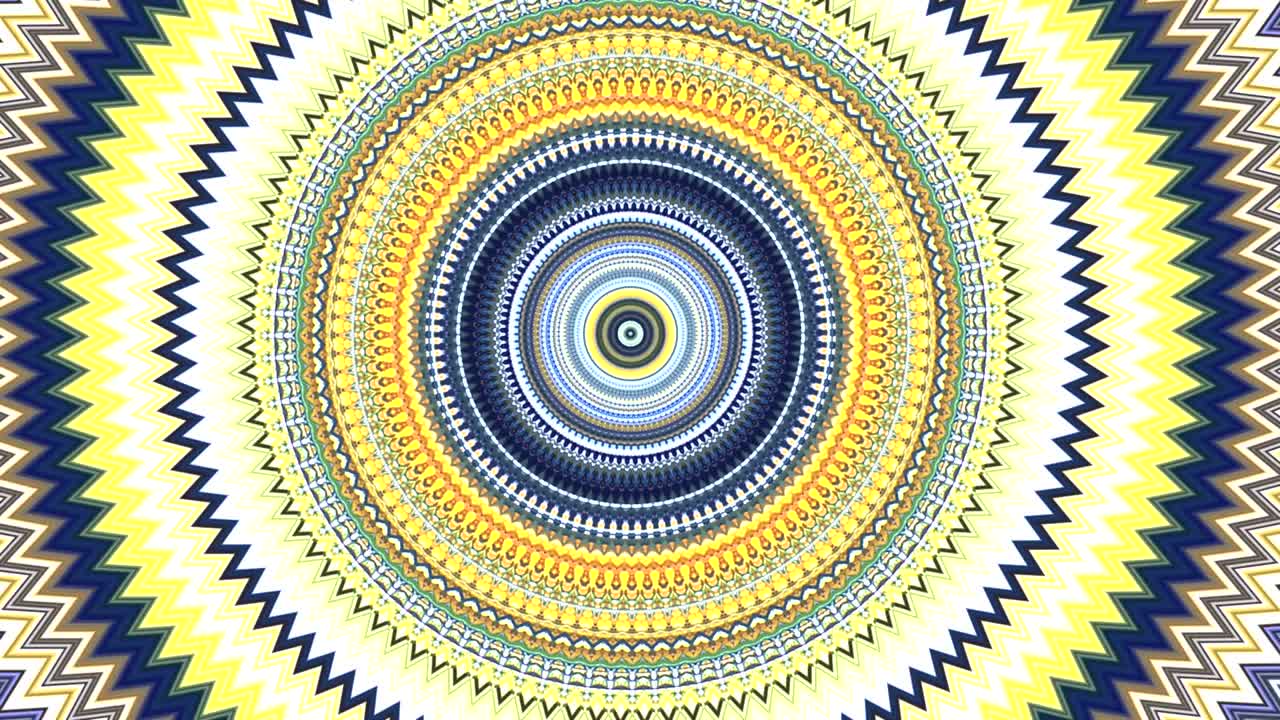 dynamic abstract background with kaleidoscope movements forming zigzag and spiral with circles and rotation turns in colors yellow, blue, orange, white and brown