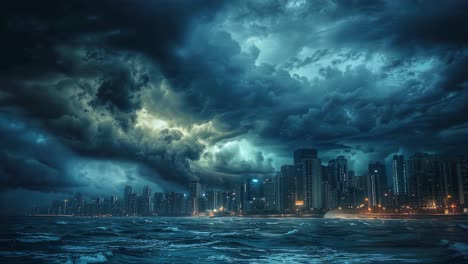 stormy night over the city by the sea