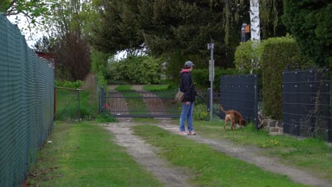 dog-walker-with-dog-sniffing-around
