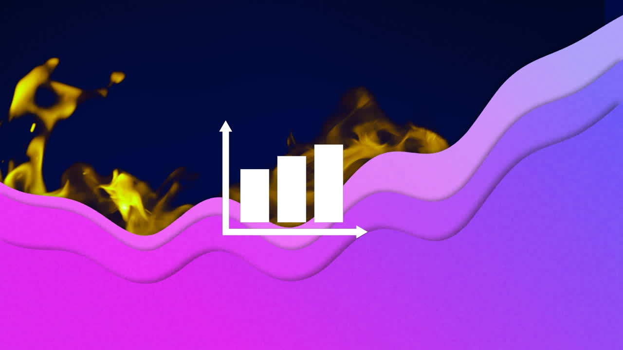 Animation of graph over purple shapes on blue background