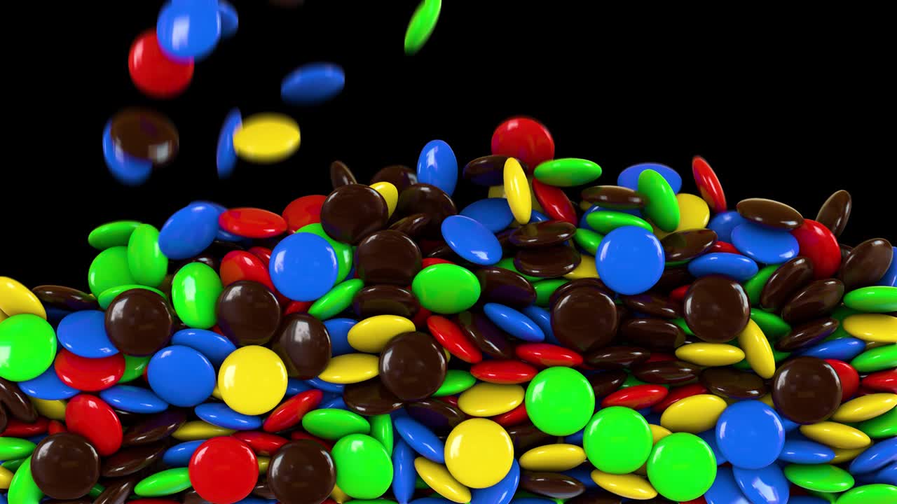 caramelos redondos multicolores llenan el recipiente, renderizado en 3d con canal alfa