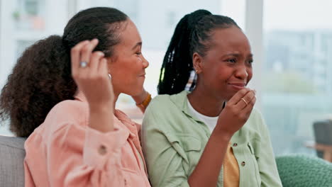 Girl-friends,-remote-and-watching-tv-with-popcorn