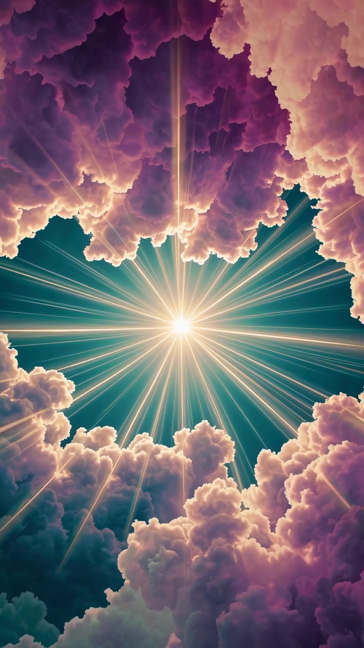 Divine Light Rays Bursting Through Heavenly Cloudscape