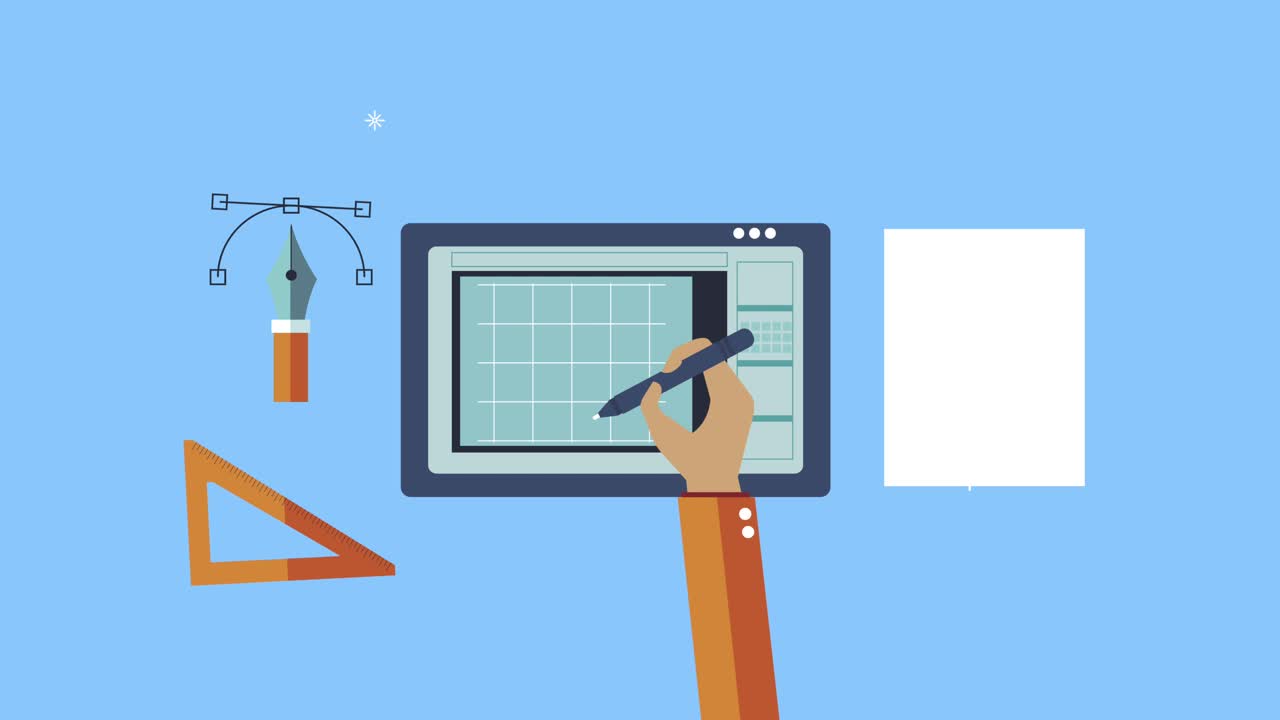 창조적 인 프로세스 애니메이션 - 손으로 작업하는 디자이너