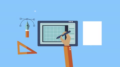 proceso creativo de animación con el diseñador de la mano trabajando