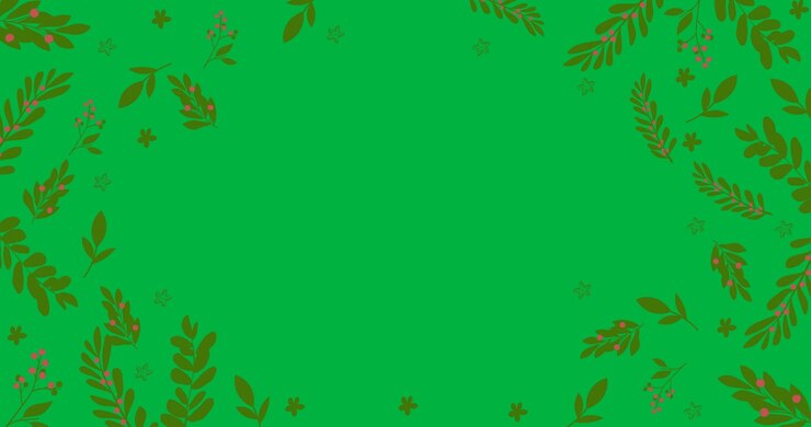 Digital animation of green leaves icons with copy space against black background