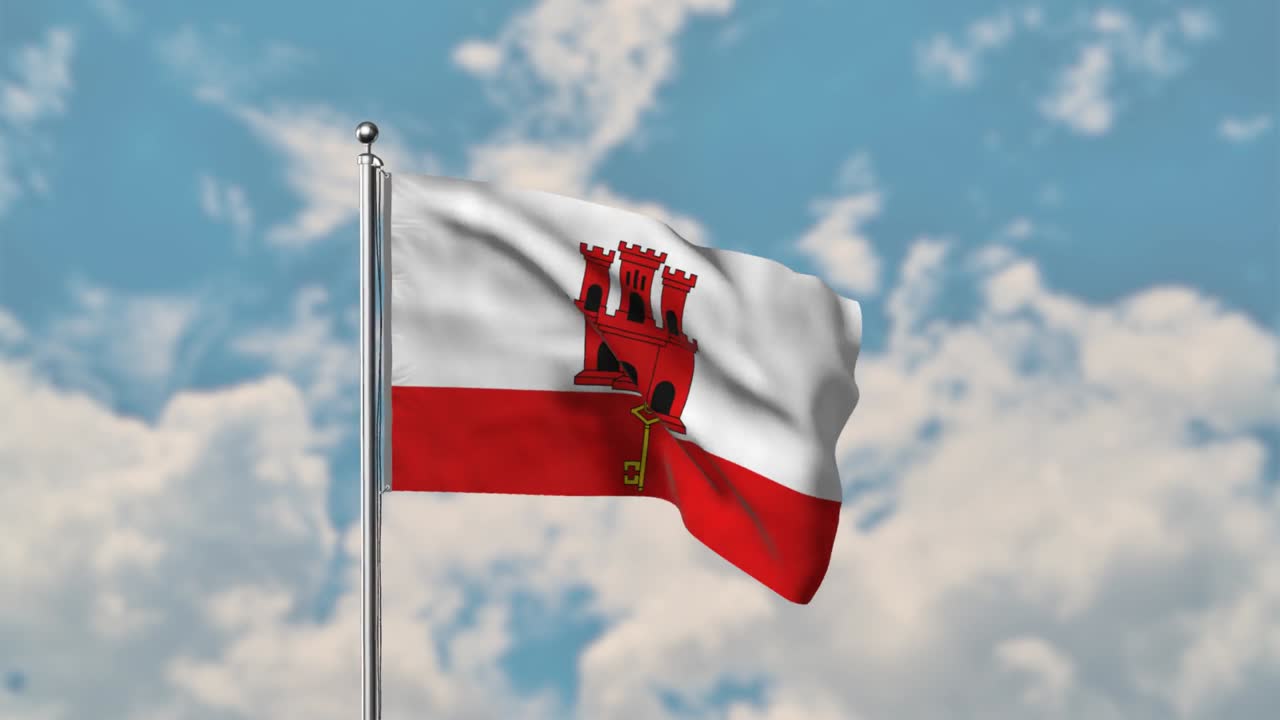 푸른 하늘에 펄럭이는 지브롤터 깃발 현실적인 4k 비디오