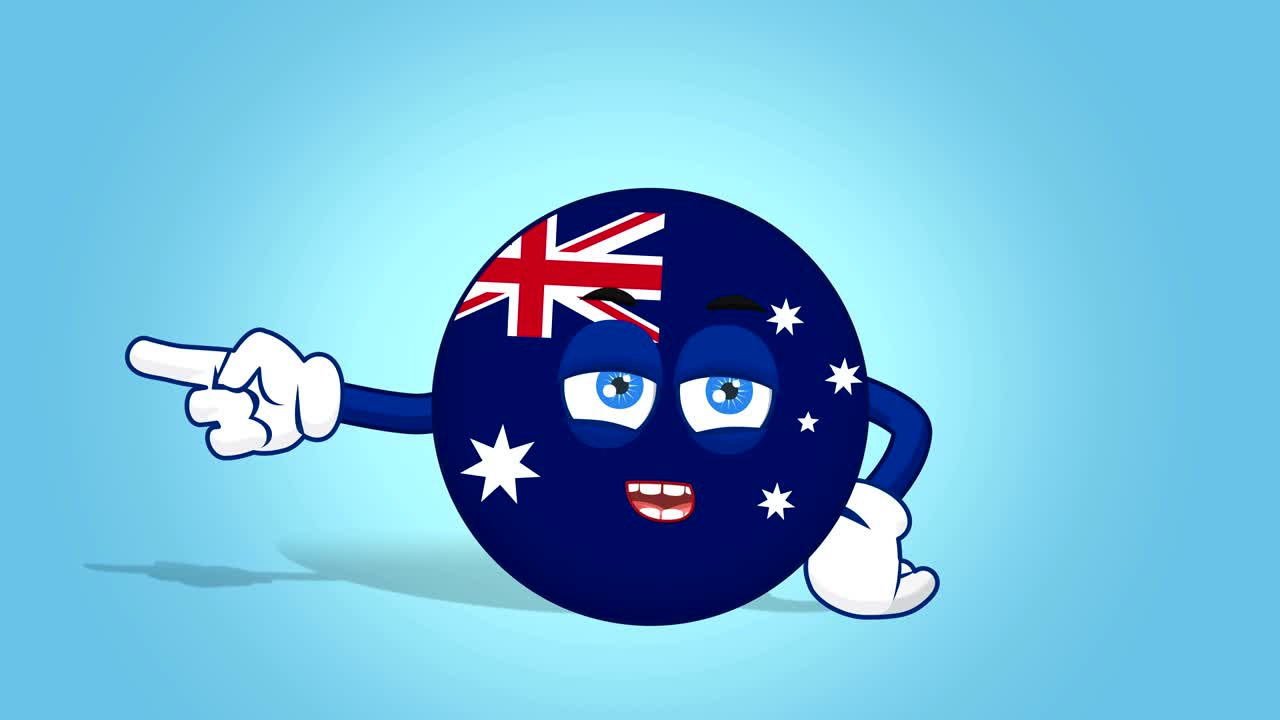 icono de dibujos animados bandera de australia desafortunado puntero izquierdo hablar con cara animación con alfa mate