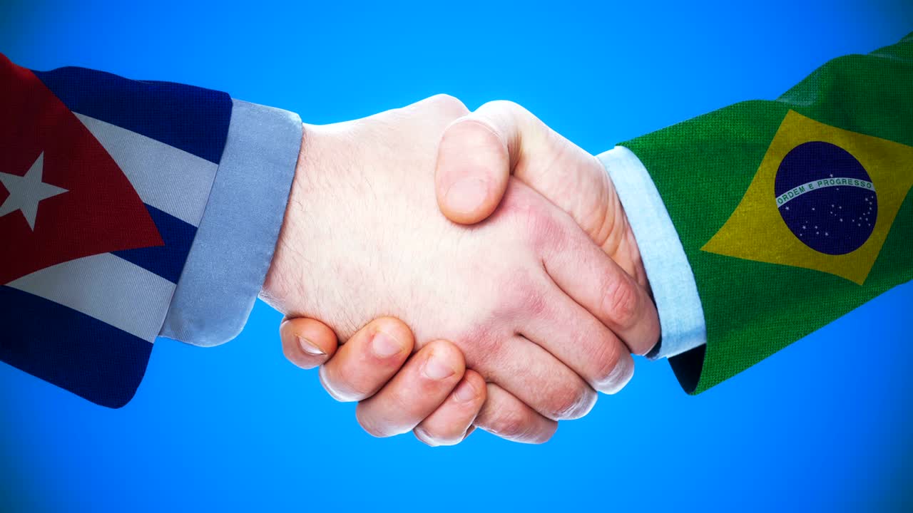- cuba brasil apretón de manos concepto de animación sobre los países y la política con el canal mate /