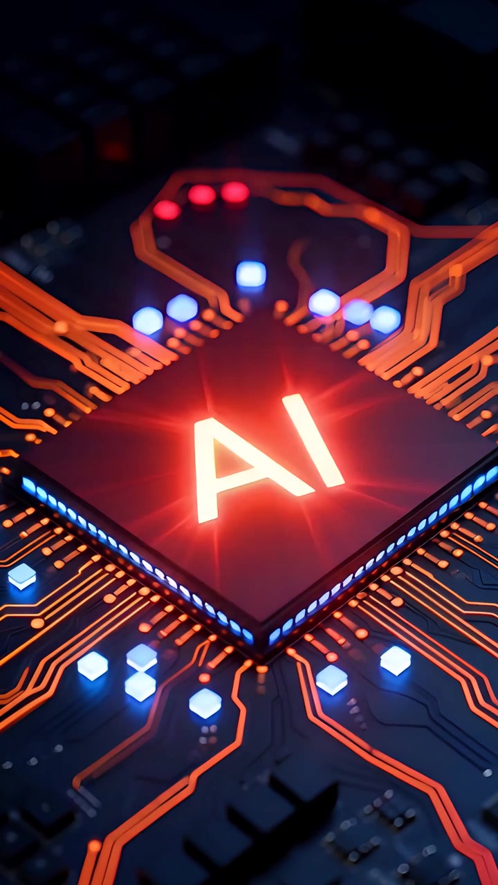Sfondo Tecnologico Futuristico con Scheda Madre e Chip AI 4K