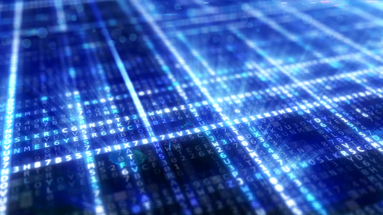 Randomly generated computer hexadecimal machine code abstract technological background of a seamless loop