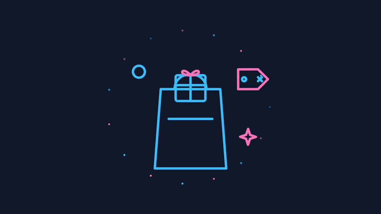 Animated Shopping Bag Icon with Gift Box and Price Tag
