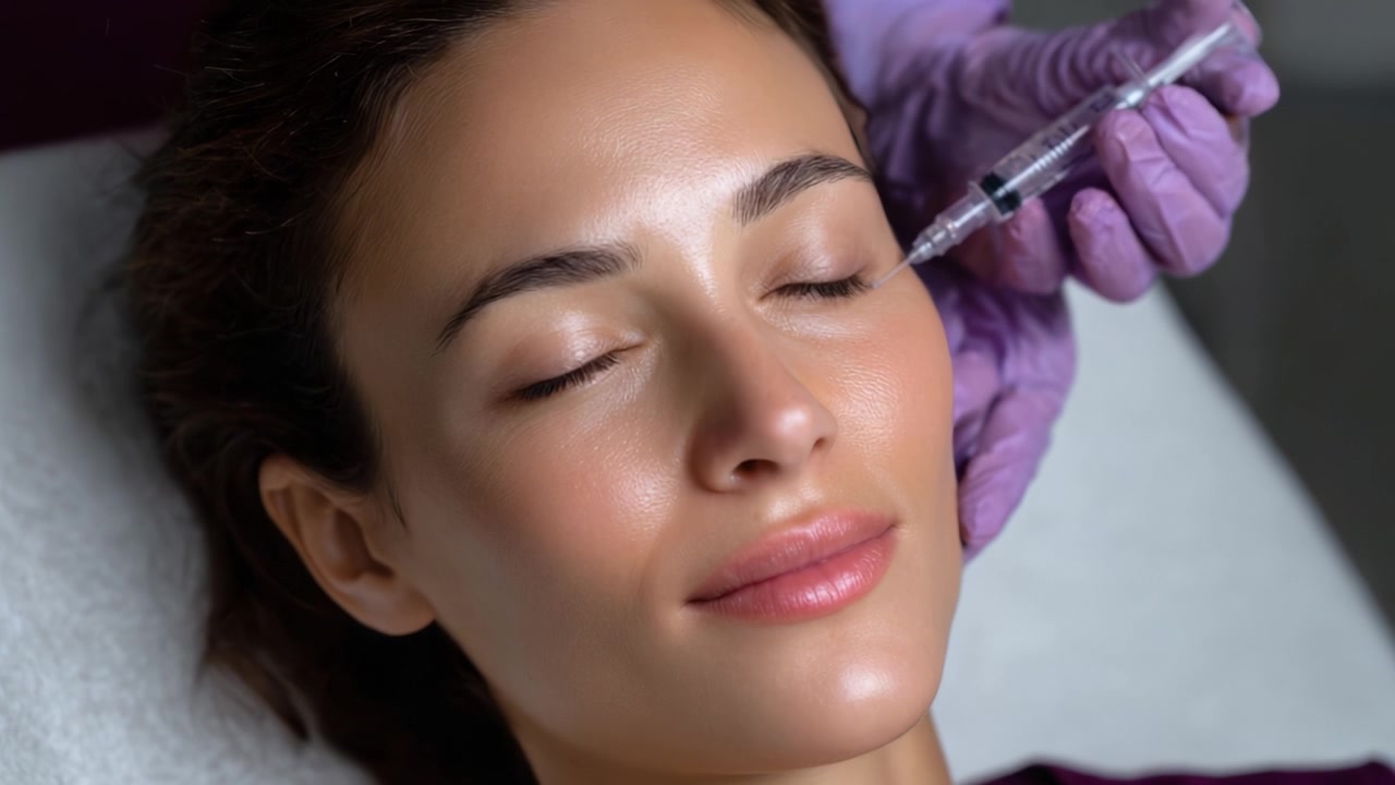 Procedimento Estético: Uma Mulher Relaxada Recebendo Tratamento de Injeção para Aprimoramento Facial Com um Profissional Habilidoso em um Ambiente de Clínica Calmo