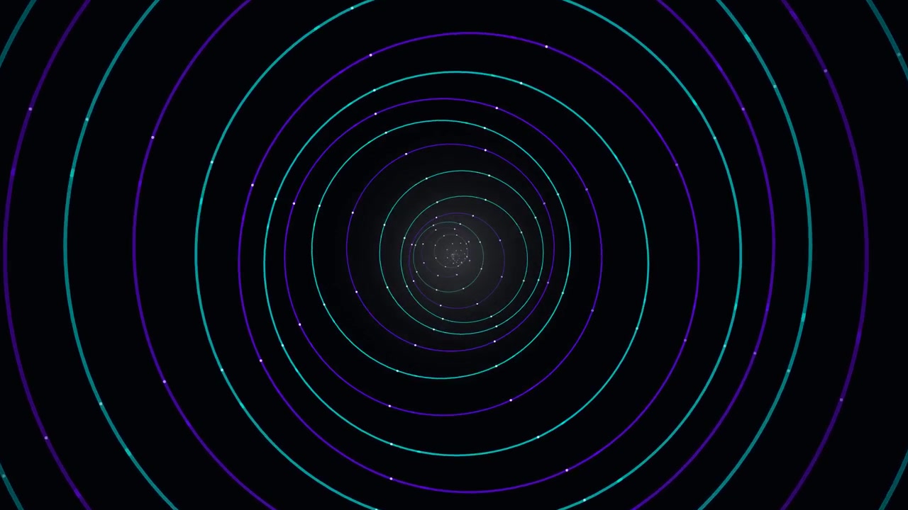 Abstract Motion Background with Glowing Concentric Circles and Particles