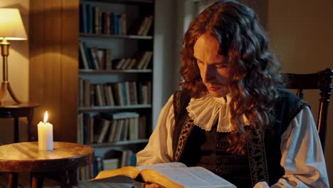 man reading a book in a historical library