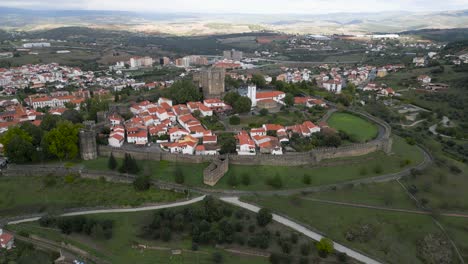 Aerial-pullback-of-medieval-castle-in-historic-city-center-of-Braganza-Portugal