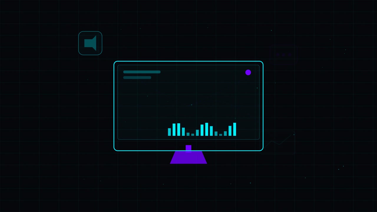 Digital Computer Monitor Displaying Audio Waveform Animation