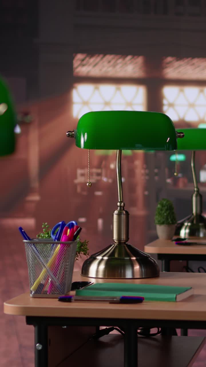 Vertical video wooden library on campus with a huge database collection of study books