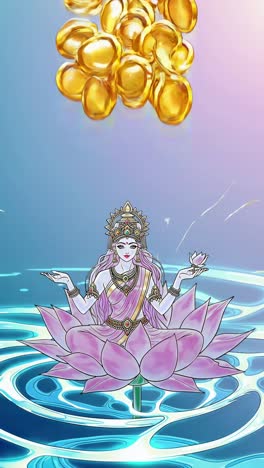 goddess lakshmi manifesting wealth on a lotus flower