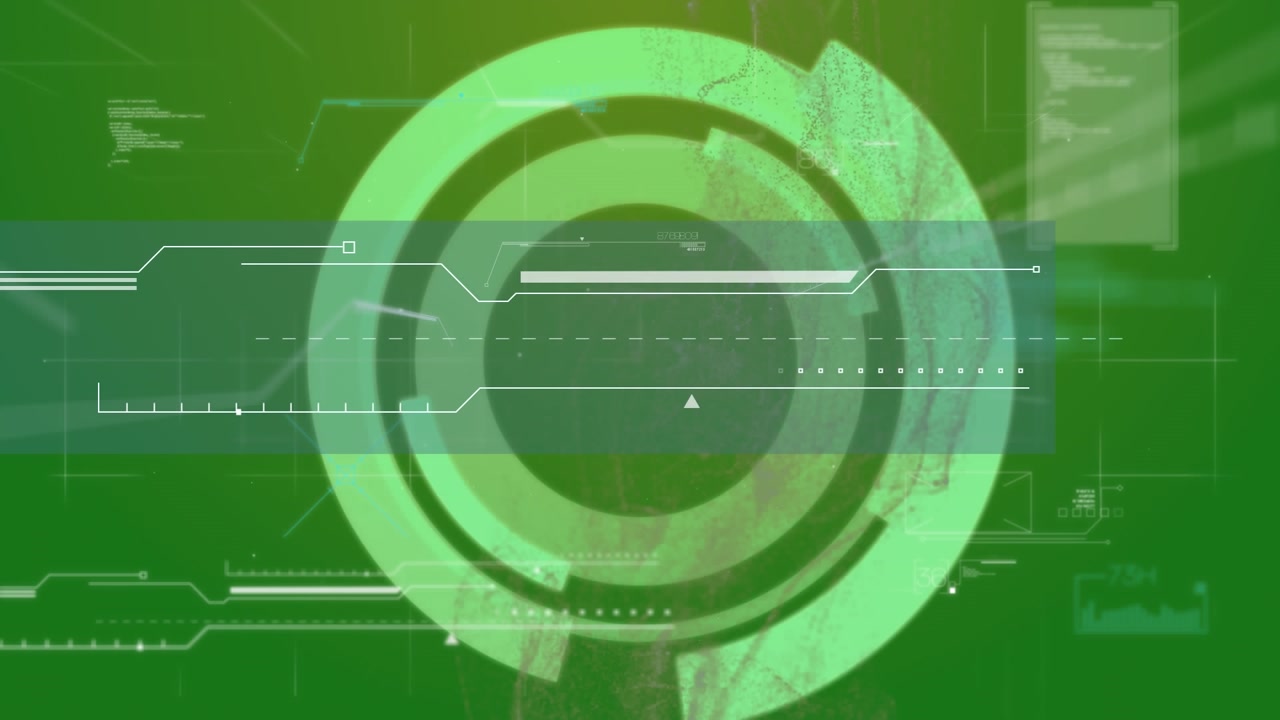 Animation of data processing and globe on green background