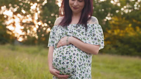 pregnant woman in a field at sunset