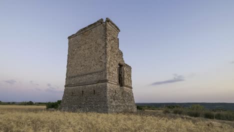 bejaarde toren in het veld in de avond