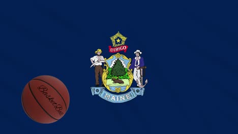 maine flag waving and basketball ball rotates, loop