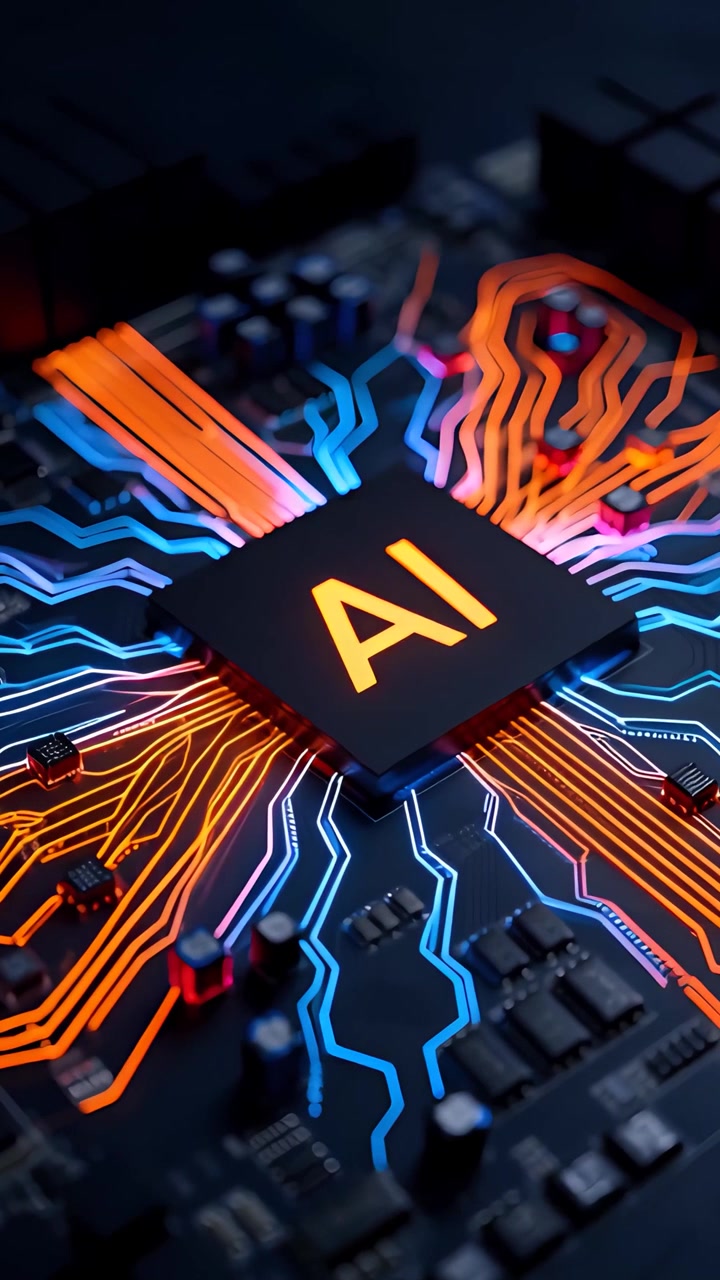 Futuristic AI Chip Motherboard Technology Background 4K