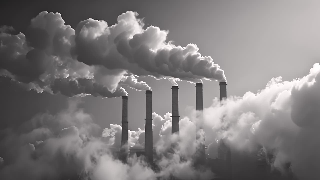 Industrial Smokestacks Emitting Large Plumes of Smoke