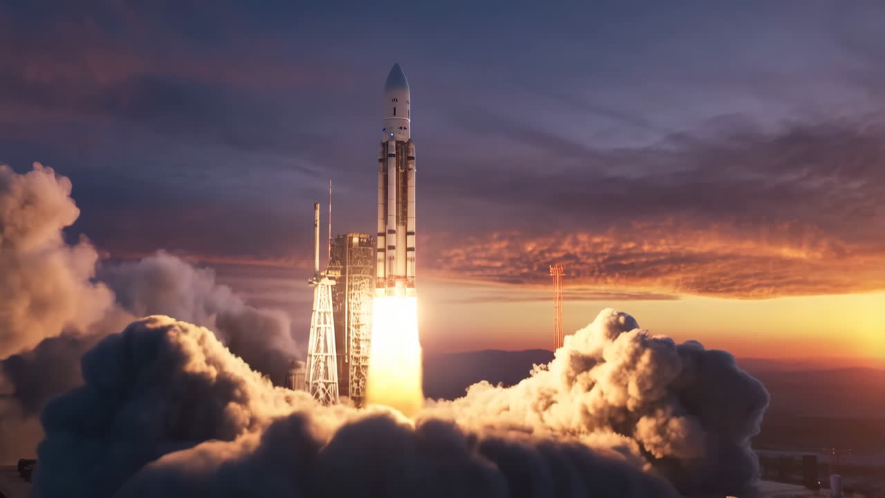 Massive Rocket Launching at Sunset