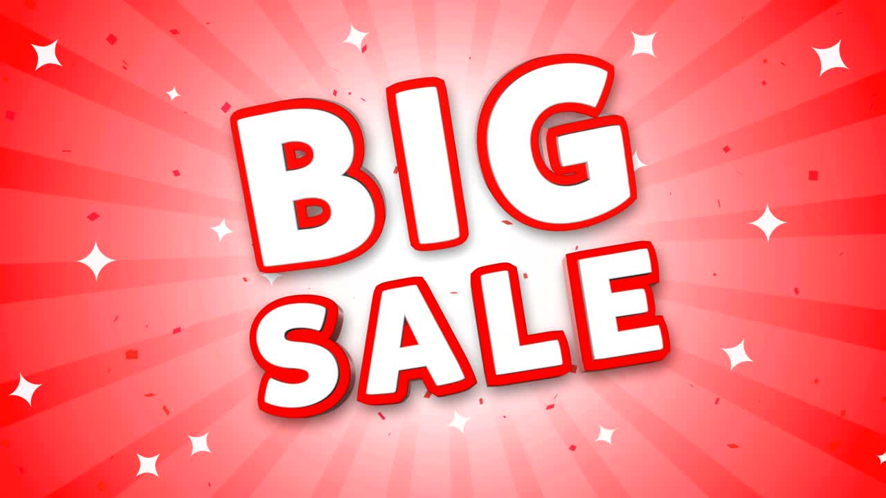 gran venta de texto 3d en el fondo de confeti que cae.