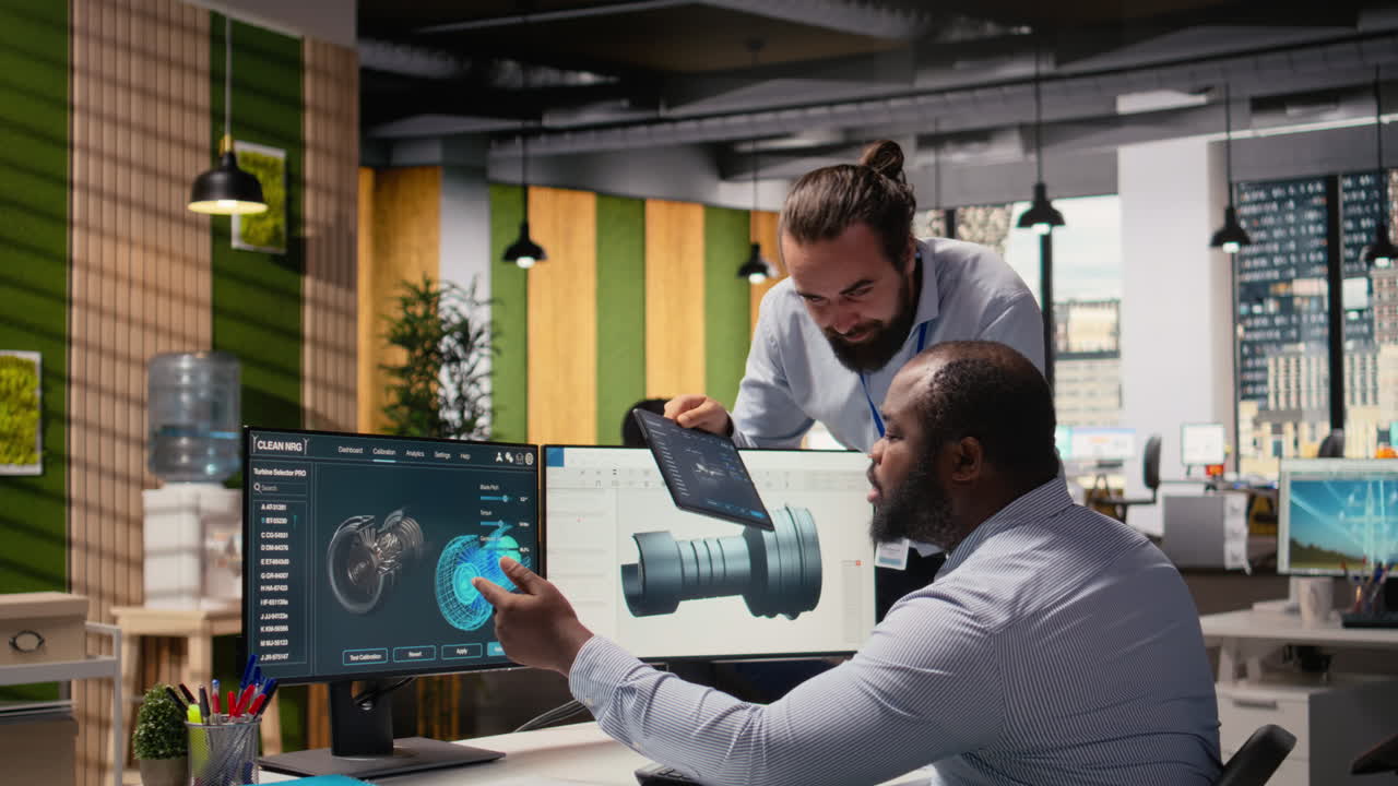 Team Of Technicians Working Together To Upgrade Turbine Parts