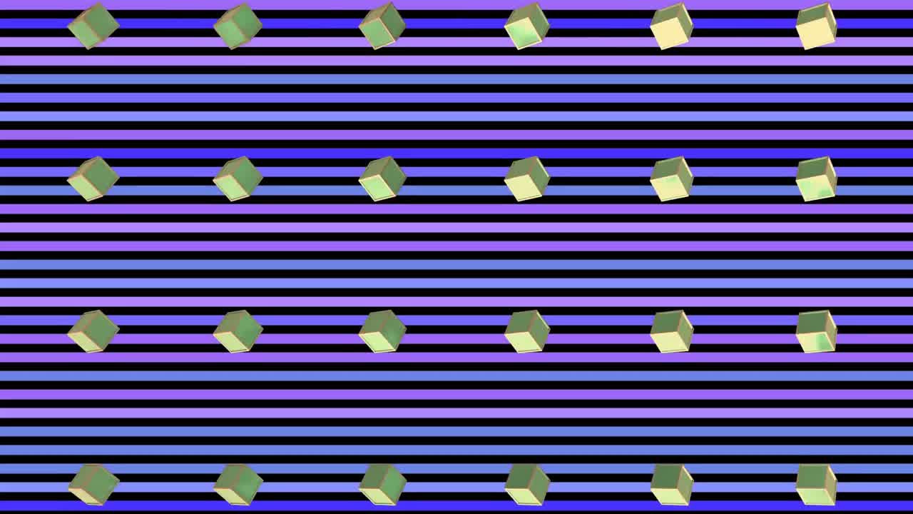 animación de cuadrados amarillos en fondo púrpura