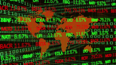 stock market data processing against world map