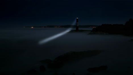 lighthouse beam cutting through night fog