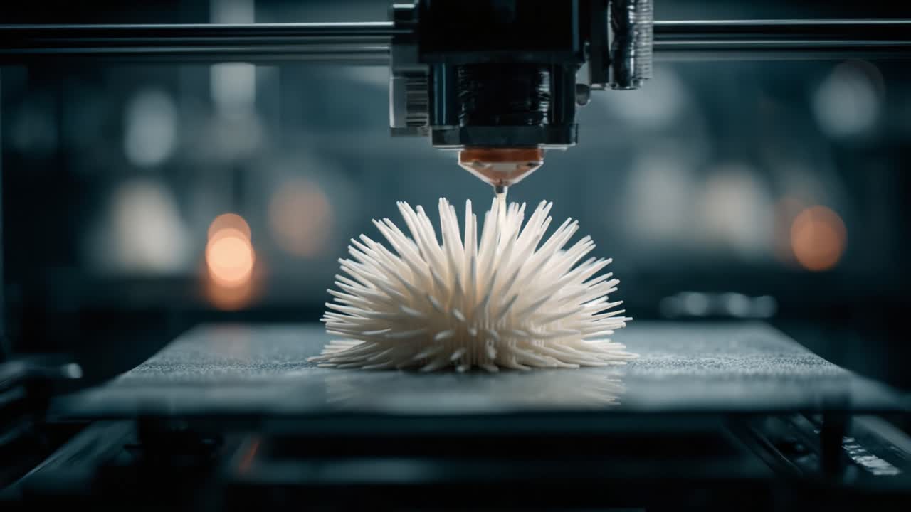 An Innovative 3D Printing Process Captured in Two Frames: The Creation of a Unique Spiky Structure Revealed from Start to Finish