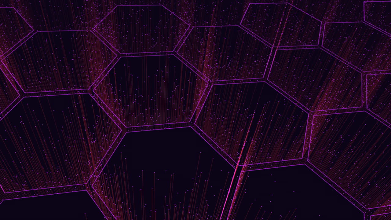 futuristisk neon sekskant mønster med små bevægelses prikker og linjer