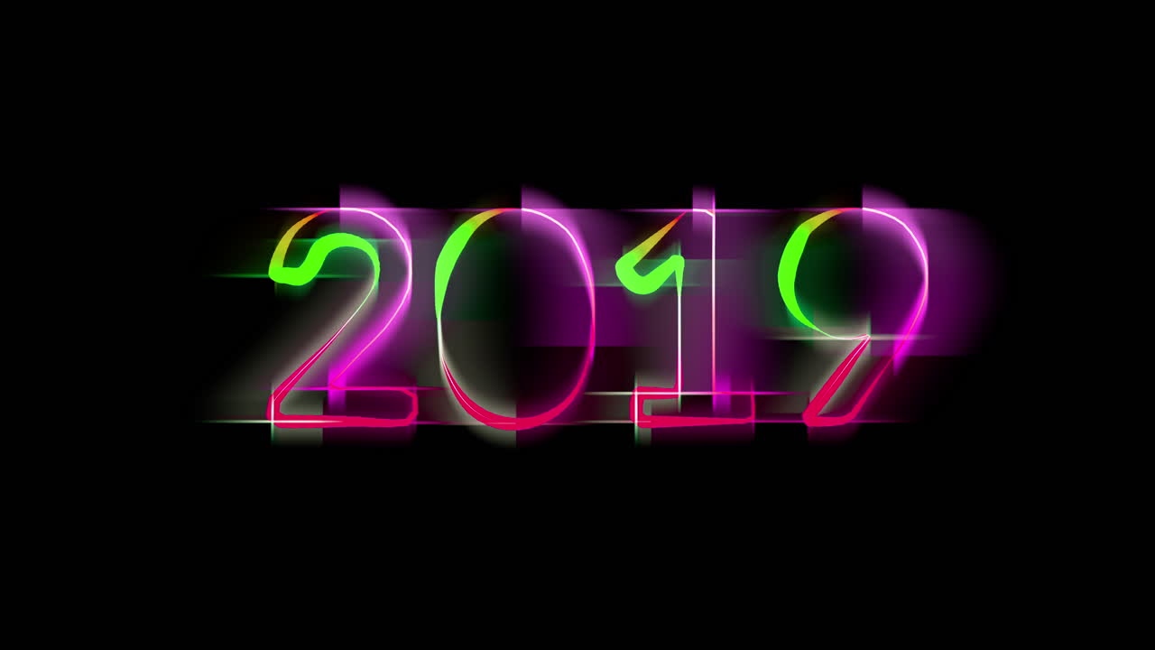 Twenty nineteen neon numerals, seamless loop animation