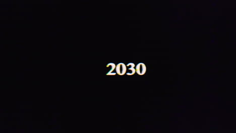 2030 con efecto de parpadeo amarillo dorado extendido sobre un fondo negro azul