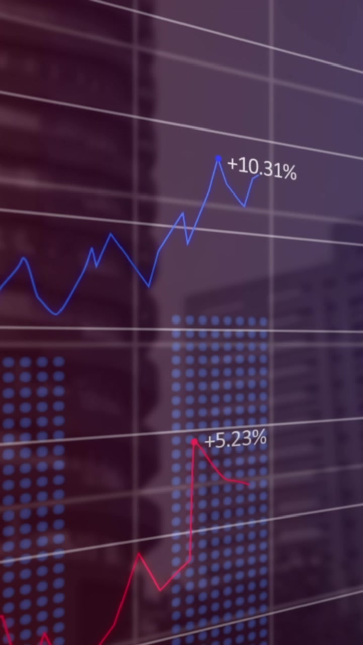Financial data processing over grid network against tall buildings in background